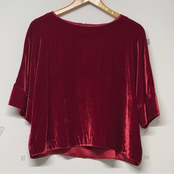 J Brand Daisy Crewneck Half Sleeve Velvet Top Silk Blend Red Large - Picture 2 of 6